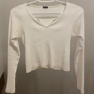 Brandy Melville White Ribbed Long Sleep Top